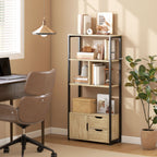 4-Tier Bookcase, Bookshelf with 1 Cabinet and 2 Drawers for Living Room, Bedroom, Study, Natural Wood