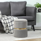 Velvet-Feel Storage Ottoman - Light Grey