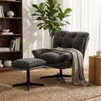 Accent Chair with Footstool, Swivel Lounge Chair with Chenille Upholstery, Metal Base, Dark Grey