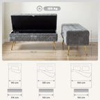 Storage Ottoman, Chenille Upholstered Ottoman Storage Box with Padded Seat, Metal Legs, 114 x 41 x 45 cm, Grey