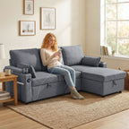 Corner Sofa Bed, L Shaped Sleeper Sectional Sofa with Reversible Storage Chaise, Grey