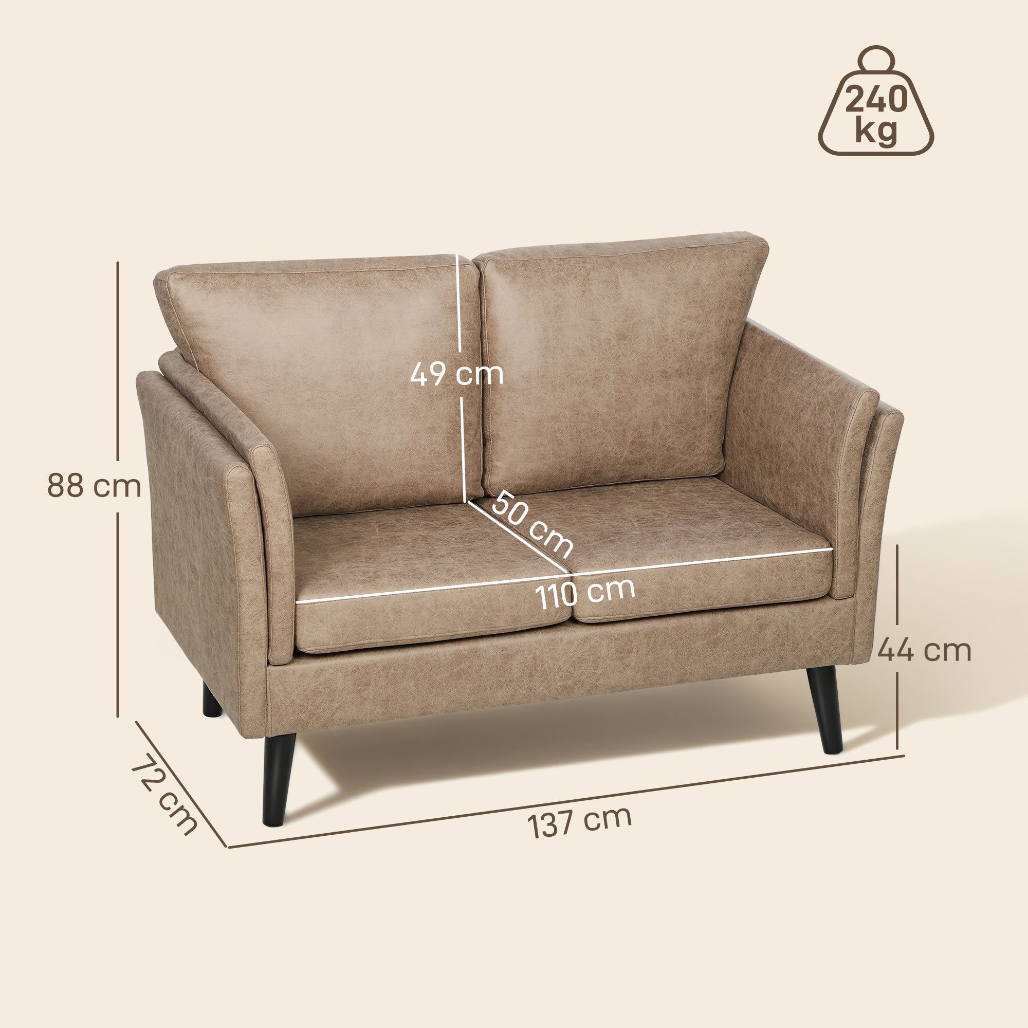 Two-Seater Leathaire Sofa - Light Brown