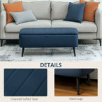 92 x 31cm Linen-Look Storage Ottoman - Dark Blue