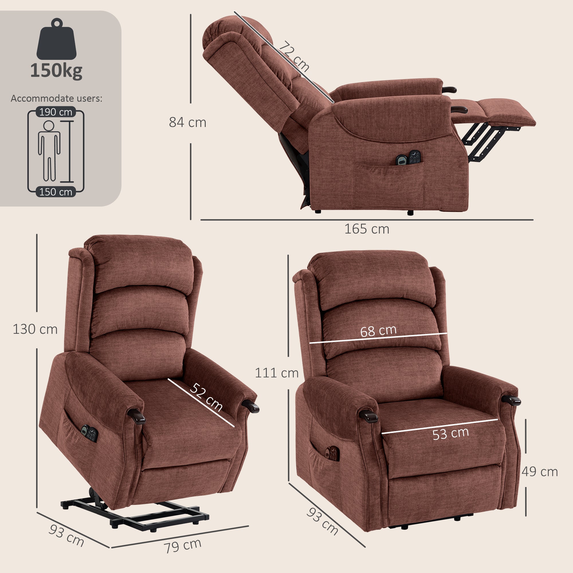 Power Lift Recliner with Vibration Massage and Heat, Lift Chair for Tall with Wood Grip, Pocket Spring, Brown