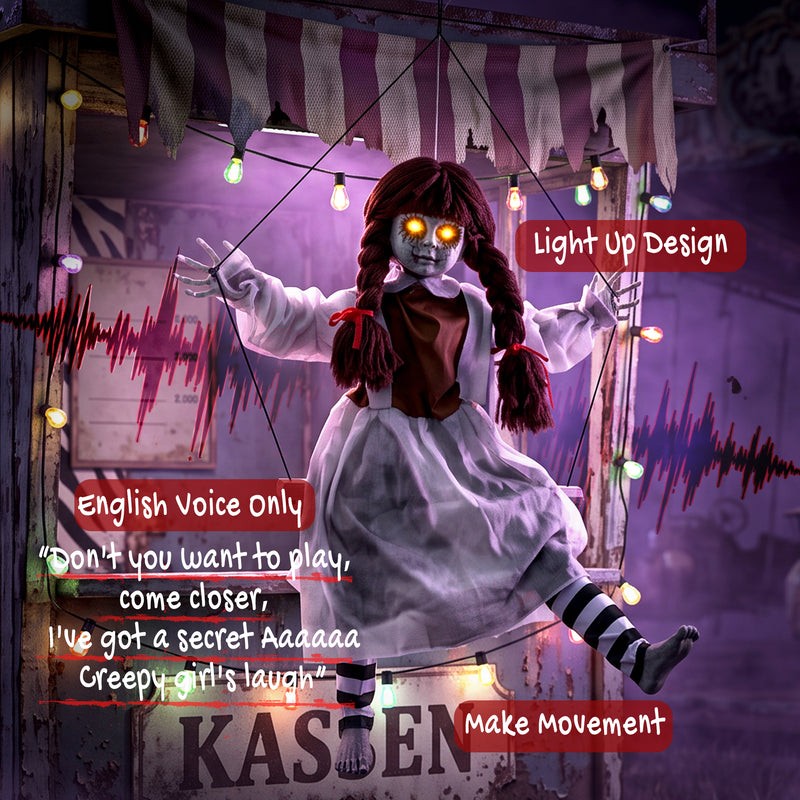 80cm Animated Creepy Girl on Swing Halloween Decoration – image 6 of 9