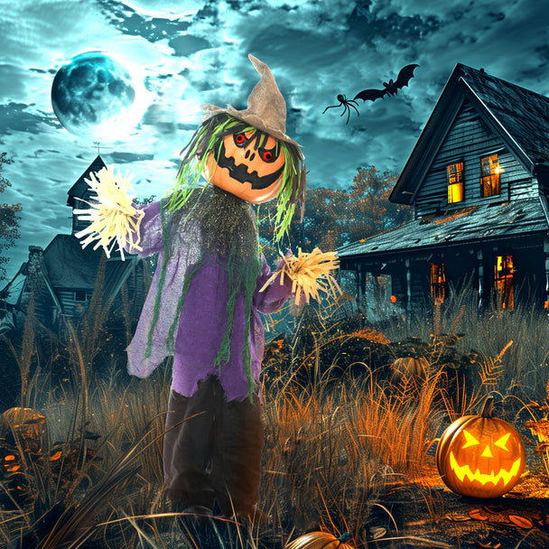 114cm Animated Pumpkin Scarecrow with Glowing Eyes & Sound – image 2 of 9