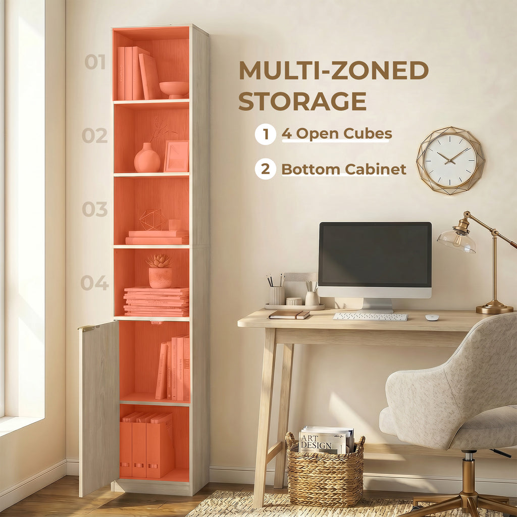 Bookcase Adjustable Shelf Bookshelf Anti-Tip Hardware 6-Tier Storage Cabinet Oak Wood Effect