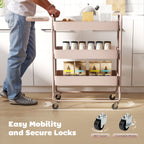 HOMCOM 3-Tier Storage Trolley on Wheels with Mesh Baskets - Light Pink