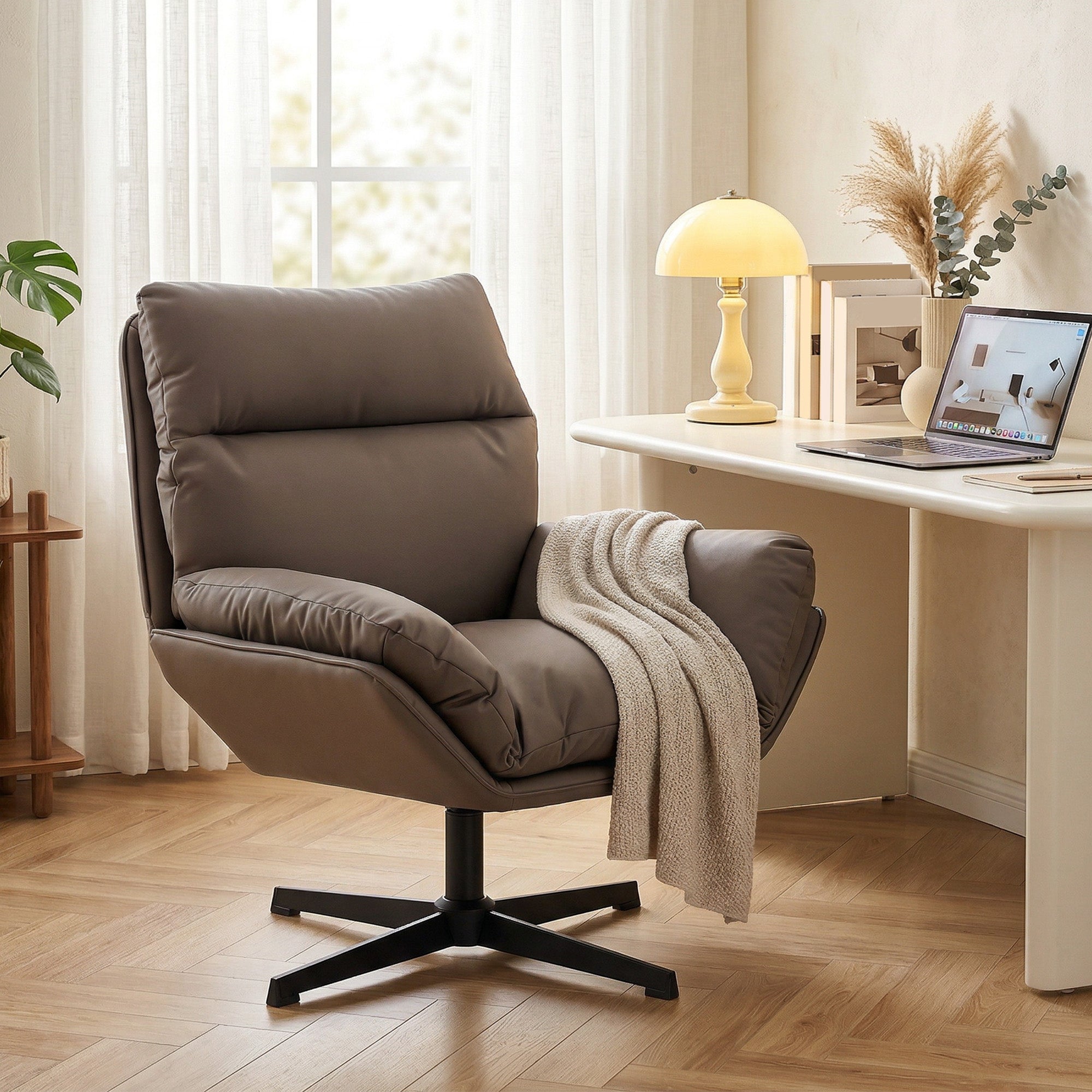 Accent Chair with 360 Swivel Armchair for Living Room with Padded Cushion Dark Brown