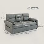 3 Seater Sofa, Faux Leather Couch - Grey