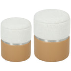 Nesting Round Ottoman with Storage Set of 2 - Cream/Brown
