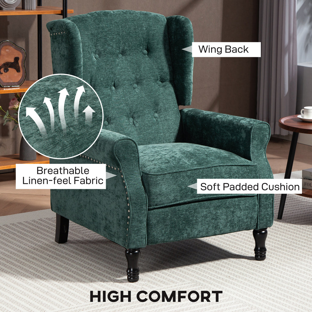 150Â° Reclining Vintage Armchair, with footrest - Dark Green