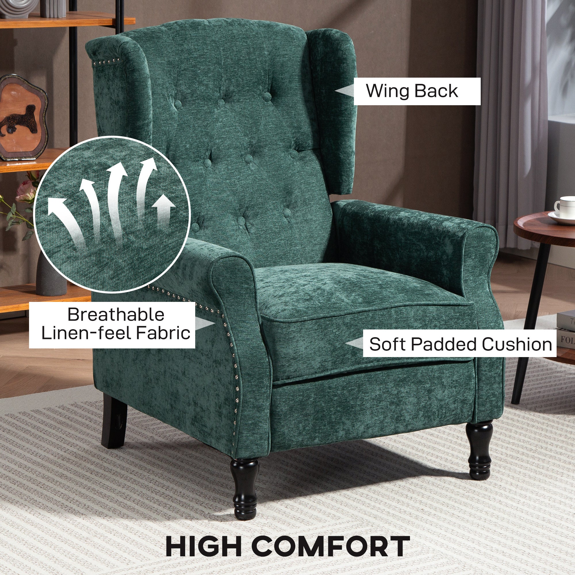 150Â° Reclining Vintage Armchair, with footrest - Dark Green