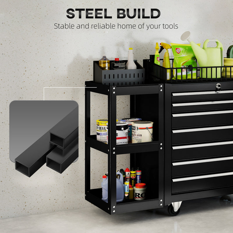 7-Drawer Lockable Rolling Tool Chest with Side Shelf – Black – image 6 of 9