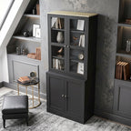 Modern Bookcase Display Storage Unit with Glass Doors Adjustable Shelves, Black