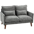 2 Seater Sofa, Loveseat Sofa with Spring Cushions, Wide and Deep Seat, Wood Legs, Grey
