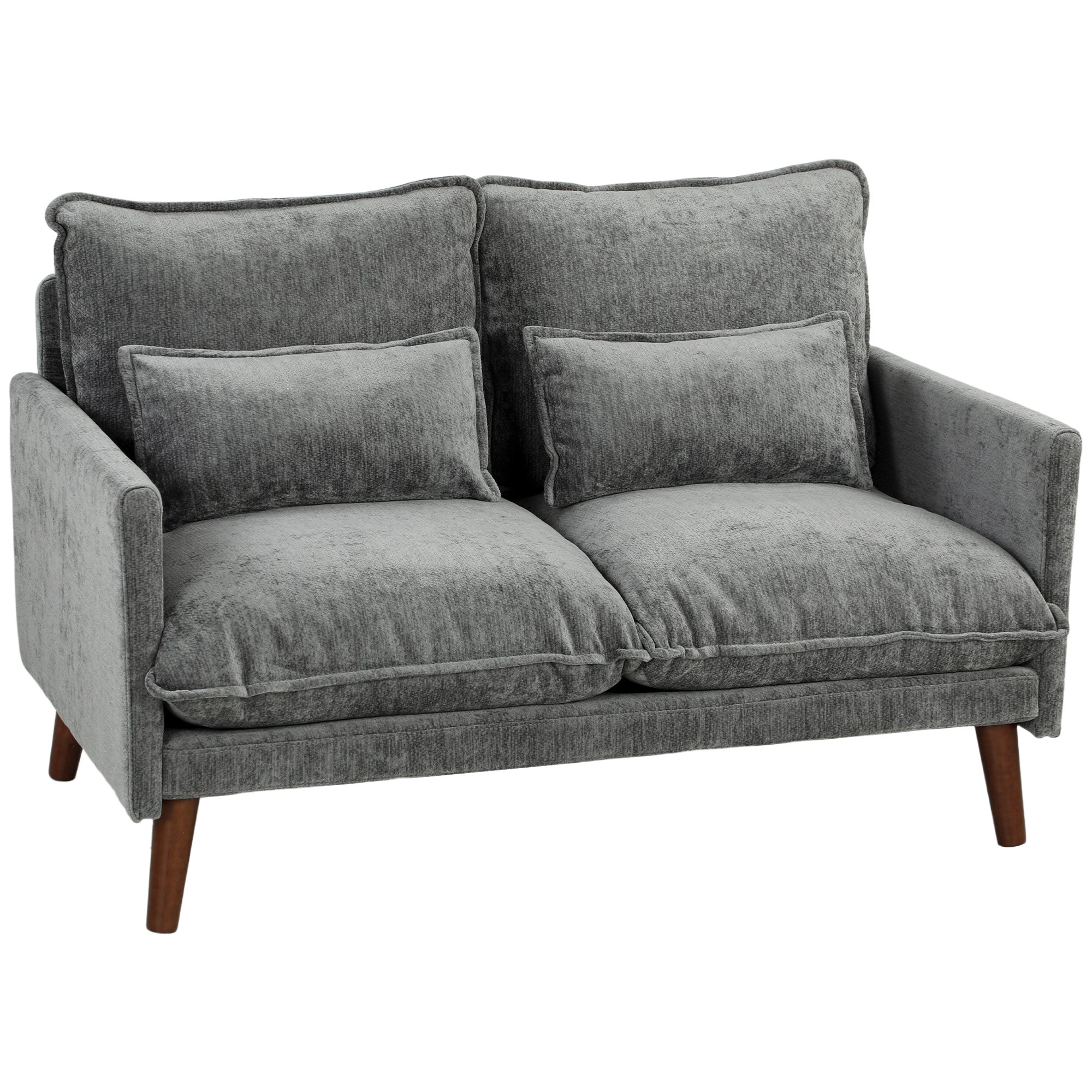 2 Seater Sofa, Loveseat Sofa with Spring Cushions, Wide and Deep Seat, Wood Legs, Grey