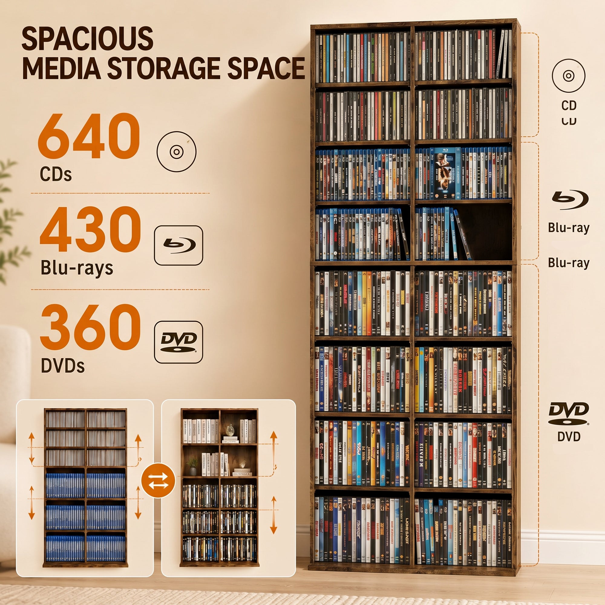 640 CD Storage Tower - Rustic Brown
