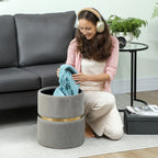 Velvet-Feel Storage Ottoman - Light Grey