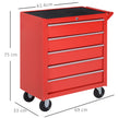 5-Drawer Lockable Rolling Tool Cabinet – Red – image 3 of 9