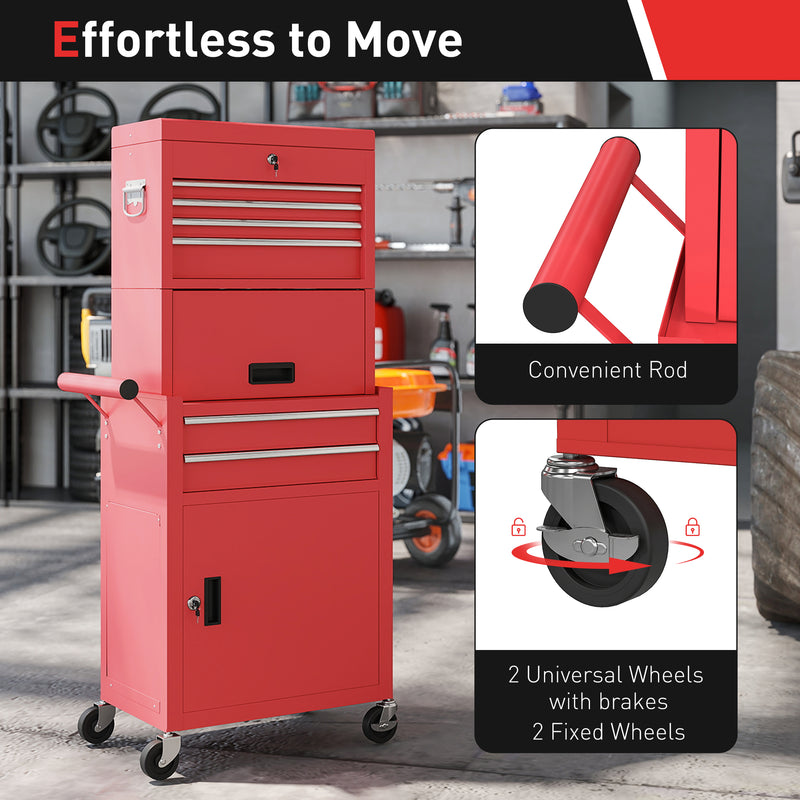 Three-Part Locking Steel Tool Chest on Wheels – Red – image 6 of 9