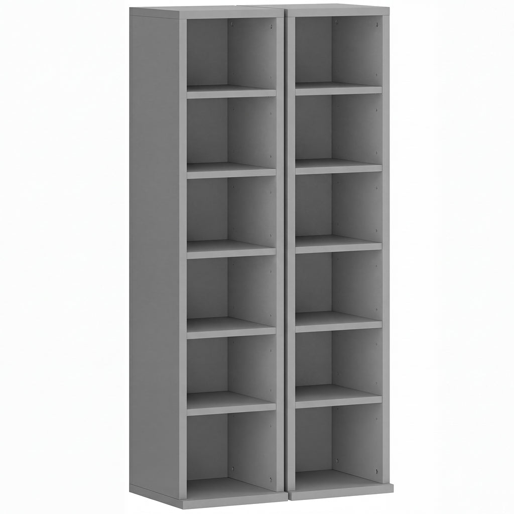 Set of 2 CD Media Display Shelf Unit Tower Rack with Adjustable Shelves, Light Grey