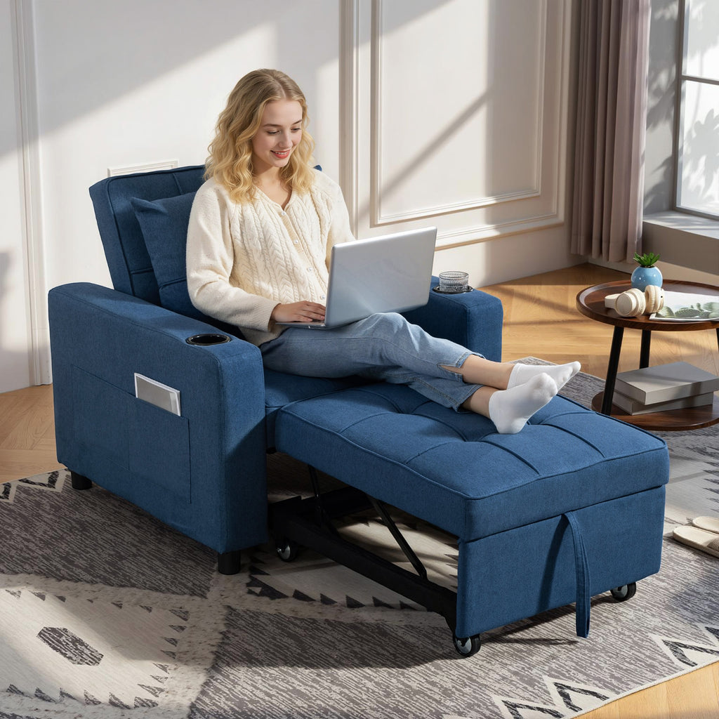 3-in-1 Single Sofa Bed, Convertible Sleeper Chair Bed - Dark Blue
