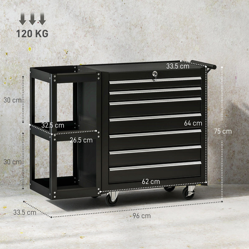 7-Drawer Lockable Rolling Tool Chest with Side Shelf – Black – image 3 of 9