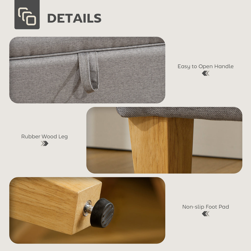 16L Linen Storage Ottoman Padded Footstool with Rubberwood Legs for Storage Box, Bed End, Shoe Bench, Seating, Light Grey
