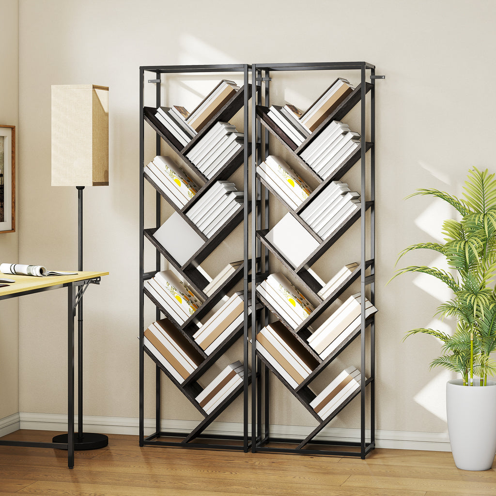 10 Shelf Industrial-Style Bookshelf - Black/Grey