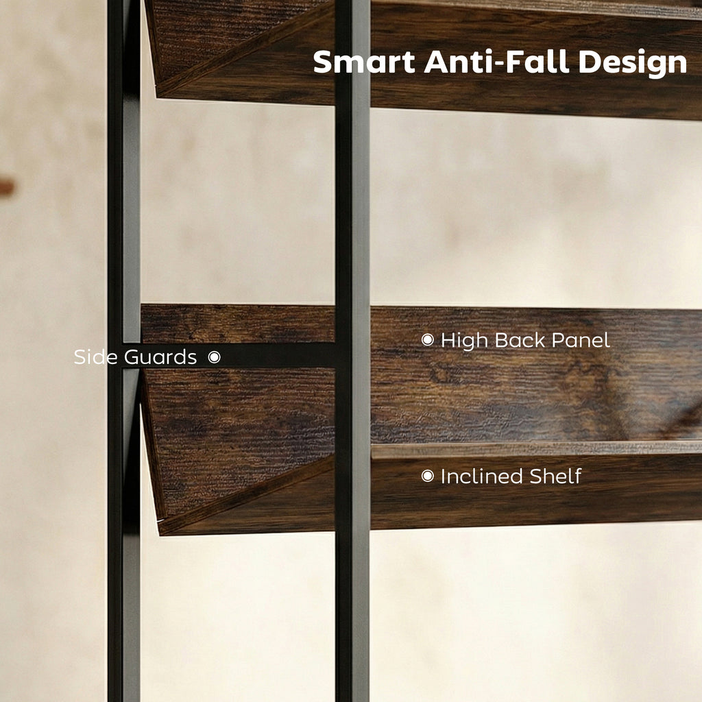 Bookshelf 5-Tier Metal Frame Room Divider Bookcase Storage Shelves for Living Room Rustic Brown