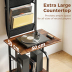 Vinyl Record Player Stand Record Storage with Player Stand Oxford Fabric Pockets Bottom Shelf Rustic Brown and Black