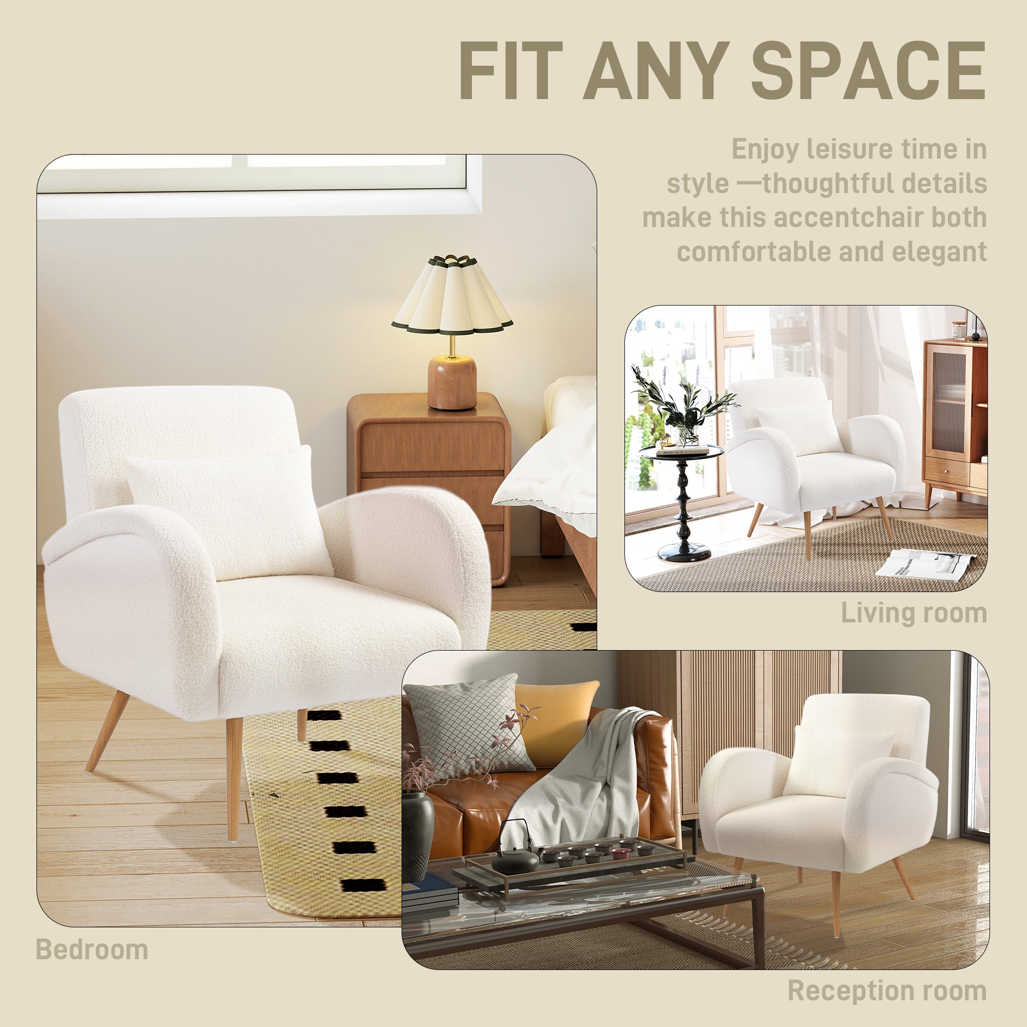 Teddy Fleece Accent Chair - Cream White