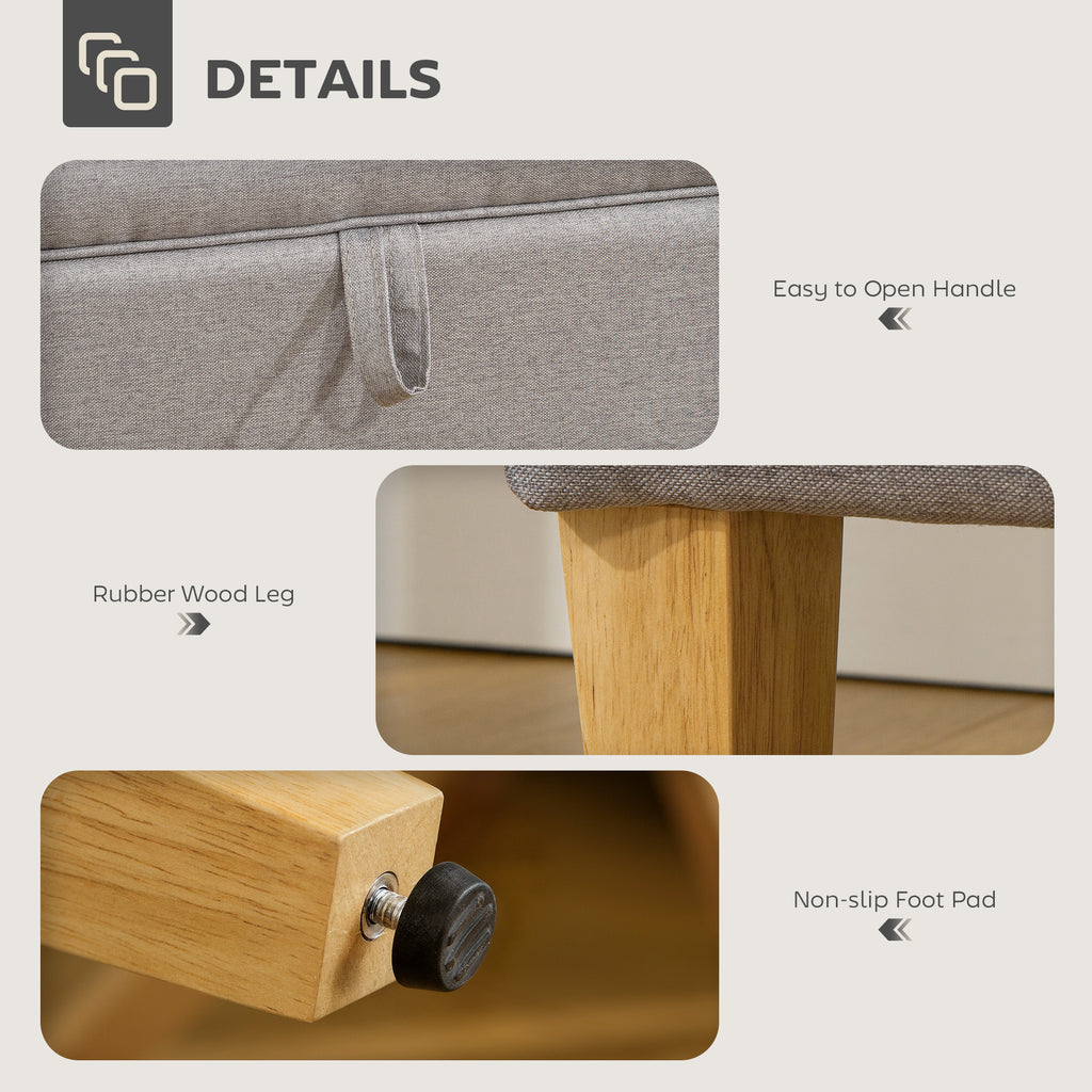 30L Linen Storage Ottoman Padded Footstool with Rubberwood Legs for Storage Box, Bed End, Shoe Bench, Seating, Light Grey