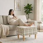Linen Fabric Upholstered Footstool, Rectangular Storage Stool with Removable Top, Padded Seat and Hidden Space, Brown