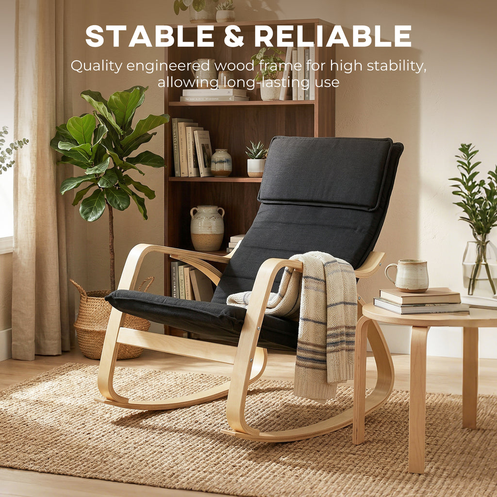 Lounge Chair, Comfortable Relax Rocking Chair with Headrest, 67W x 92D x 89H cm, Black
