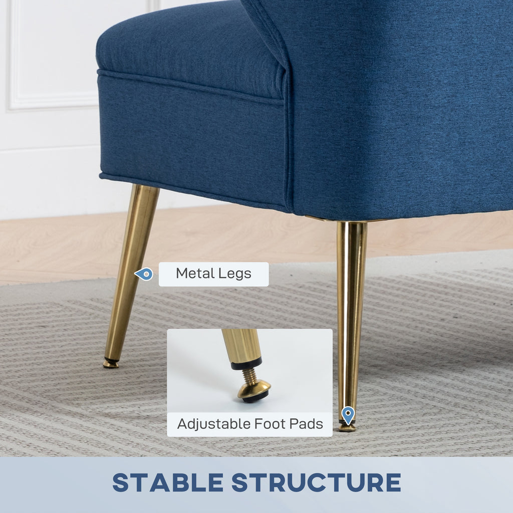 2 Seater Sofa, Linen-look Fabric Small Sofa with Wing Back, Thick Seat, Metal Legs, Dark Blue