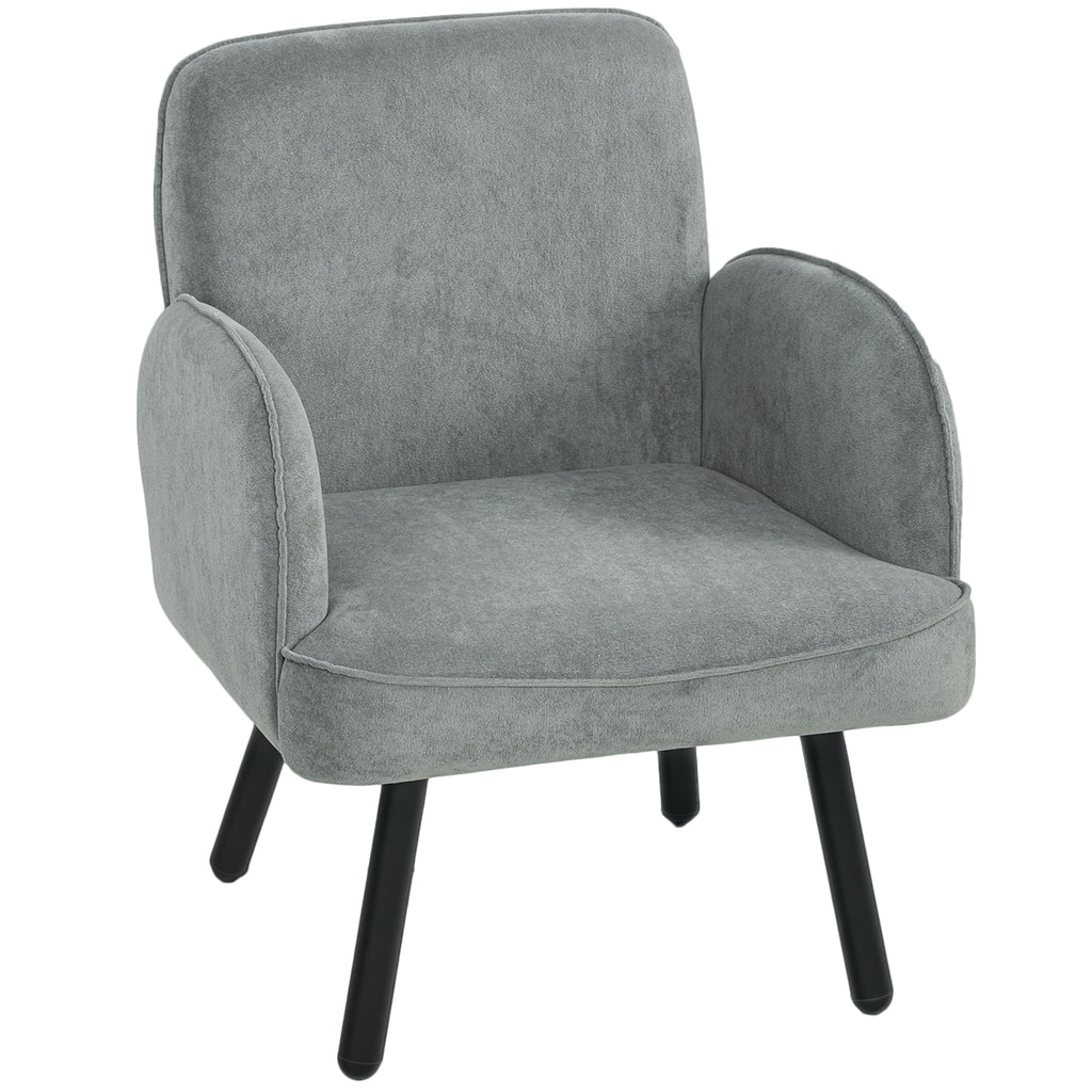 Lounge Chair Velvet Upholstered Armchair with Spring Cushion for Living Room Bedroom Grey
