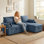 Corner Sofa Bed, L Shaped Sleeper Sectional Sofa with Reversible Storage Chaise, Blue