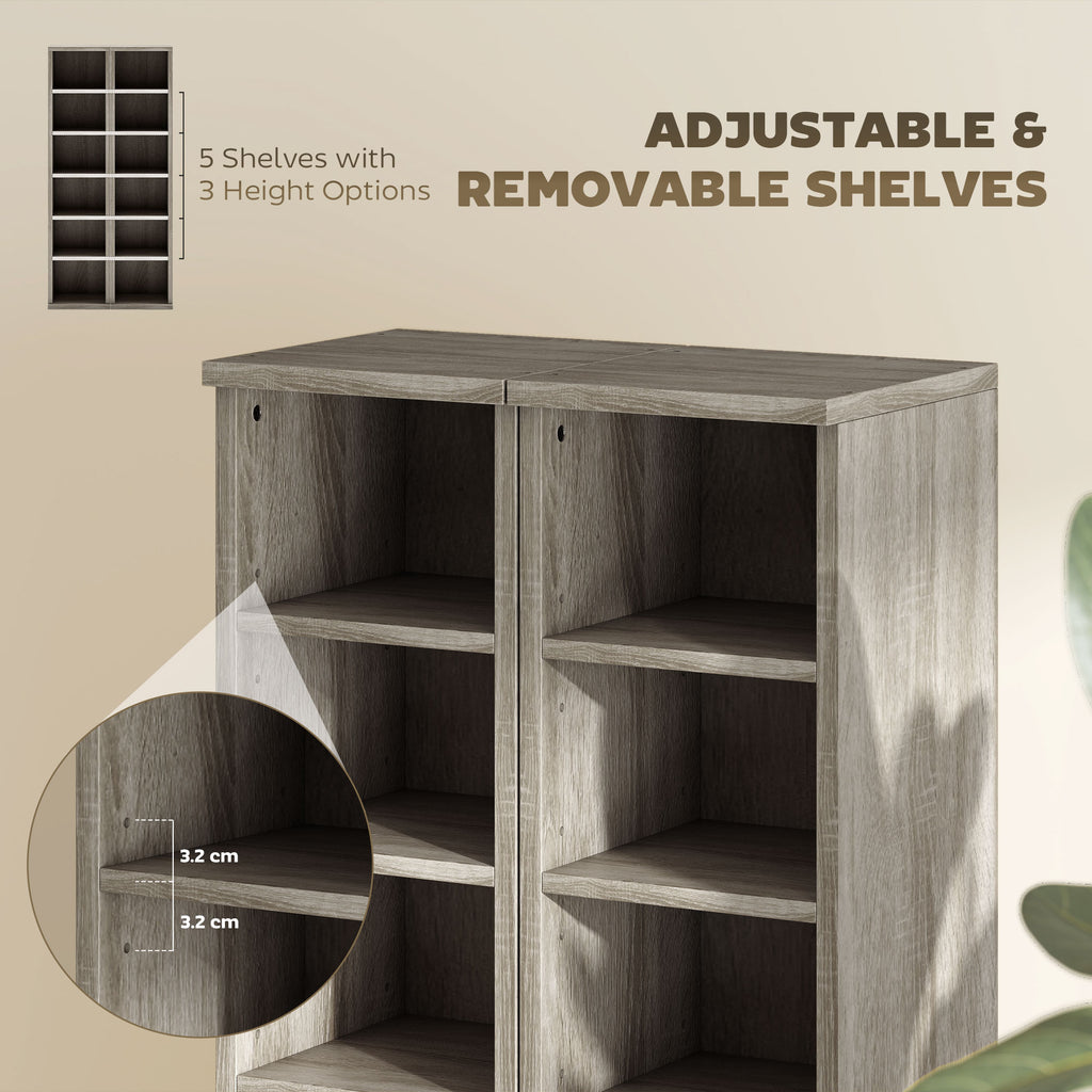 Set of 2 CD Media Display Shelf Unit Tower Rack with Adjustable Shelves, Distressed Grey