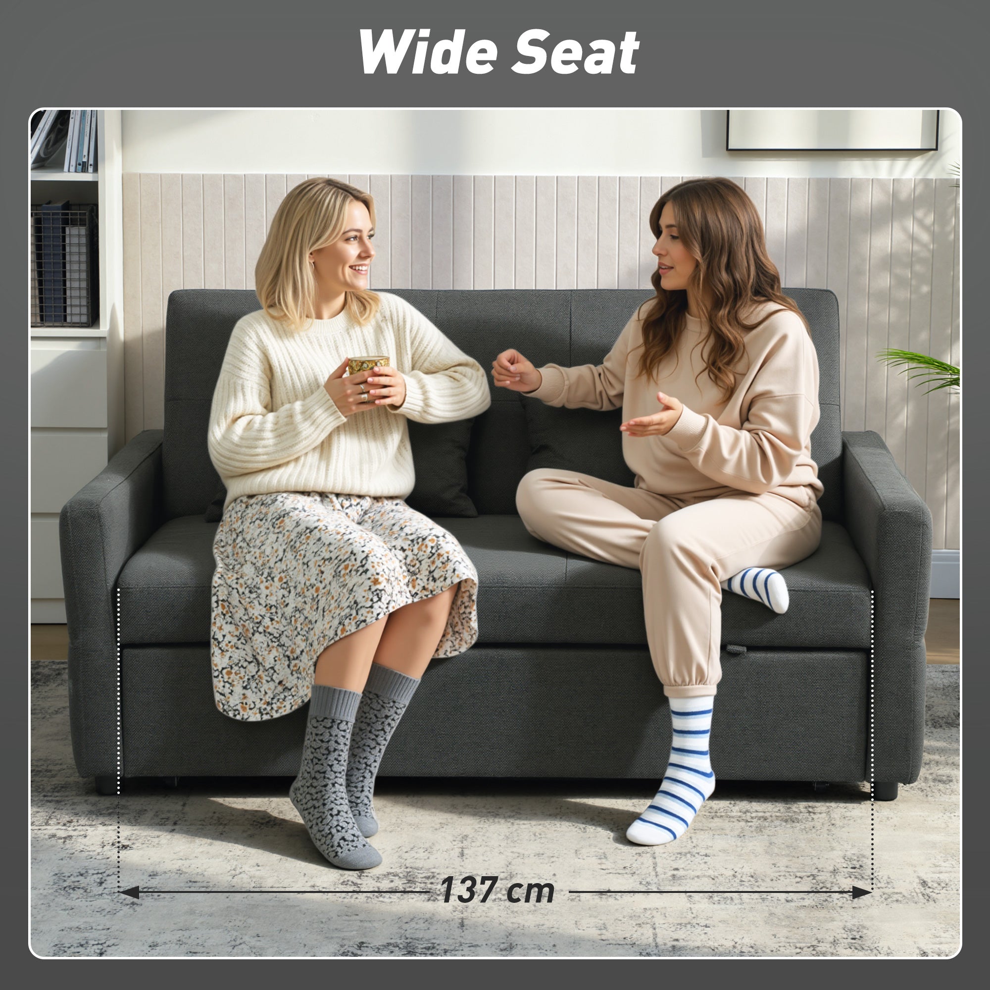 Three-Way Two-Seater Sofa Bed - Charcoal Grey