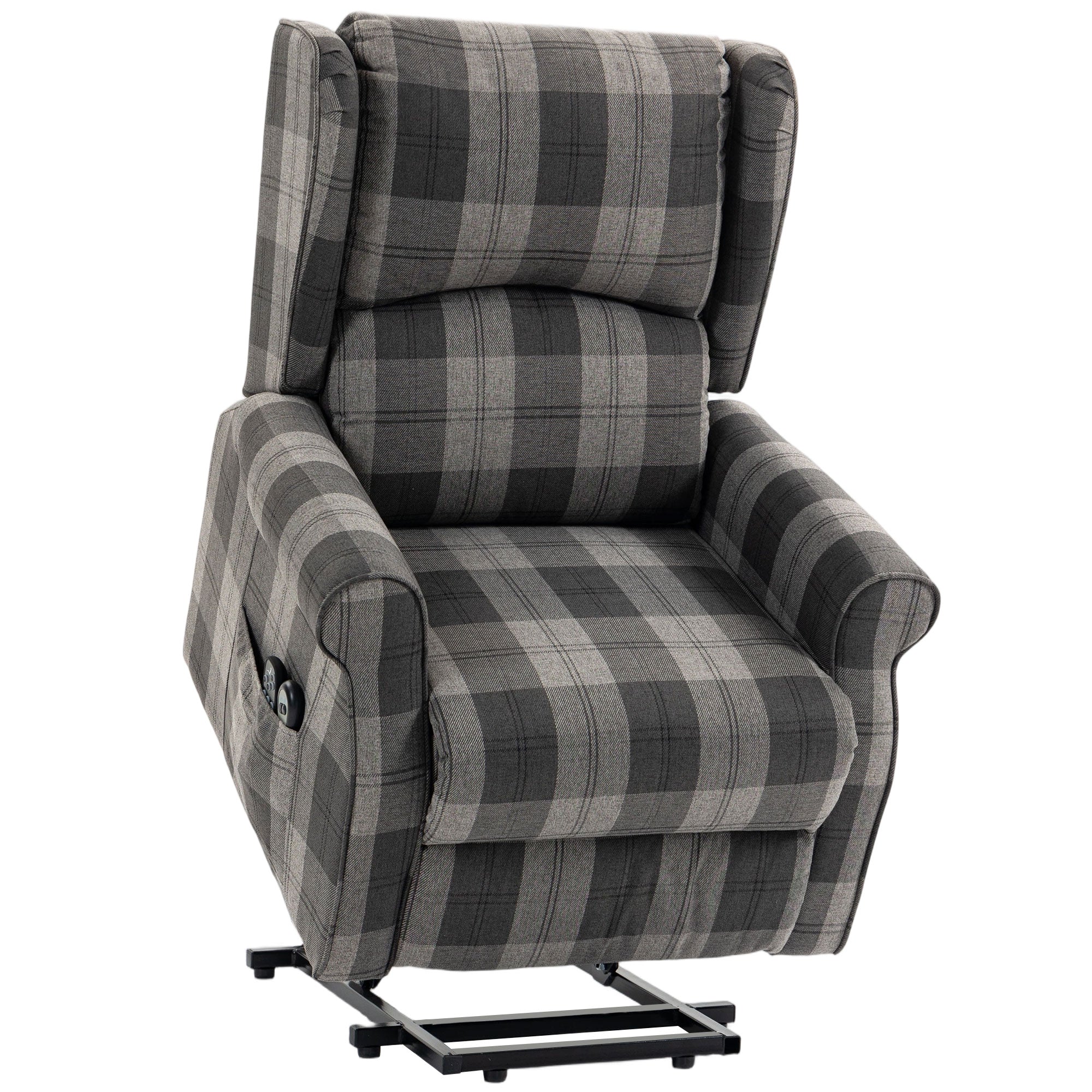 Power Lift Recliner Chair with Vibration Massage, Heat, Checked Lift Chair with Remote, Side Pockets, Grey