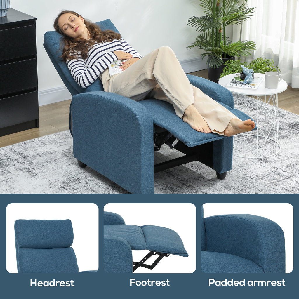 135Â° Push Back Recliner Armchair, with Footrest - Blue