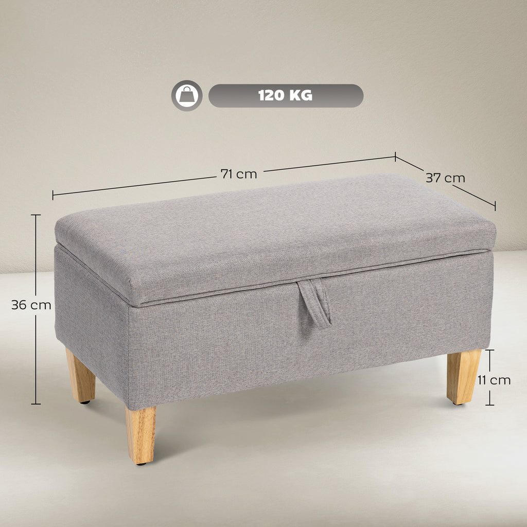 30L Linen Storage Ottoman Padded Footstool with Rubberwood Legs for Storage Box, Bed End, Shoe Bench, Seating, Light Grey