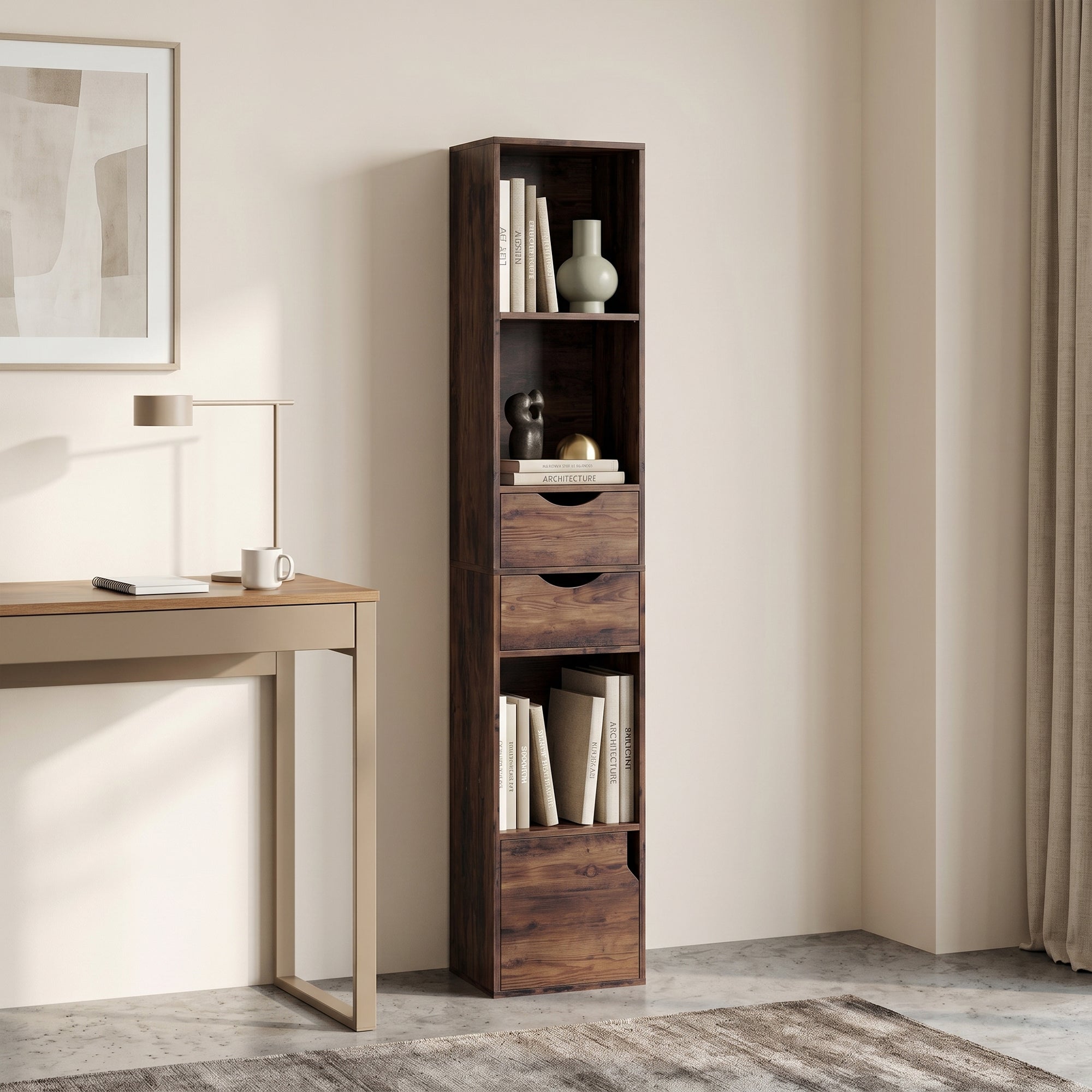 Bookcase with Drawers Adjustable Shelf Bookshelf with 2 Drawers and Cabinet 158 cm Rustic Brown