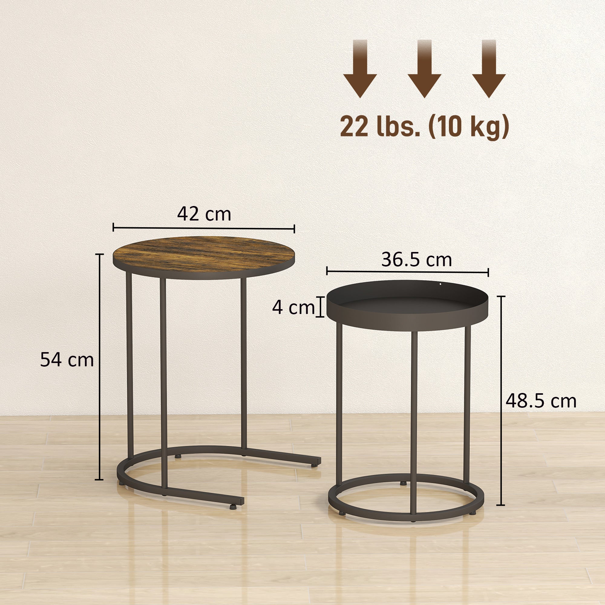 Set of Two Industrial Nesting Tables - Brown/Black