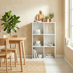 Industrial Style Storage Shelf, Bookcase, Bookshelf with 6 Compartments, for Living Room, Home Study, White Wood Effect
