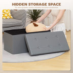 Storage Ottoman Bench, 89L PU Leather Folding Foot Rest Stool, End of Bed Bench, Easy Assembly, for Living Room, Bedroom, Entryway, Grey