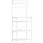 Freestanding Shelving Unit, Industrial Storage Shelf with 6 Hooks and Wine Rack for Living Room, Home Office, White