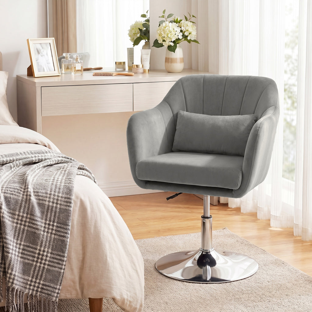 Retro Velvet Swivel Tub Chair with Steel Frame, Cushion Seat, Grey